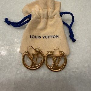 Louis Vuitton Gold Logo Hoop Earrings